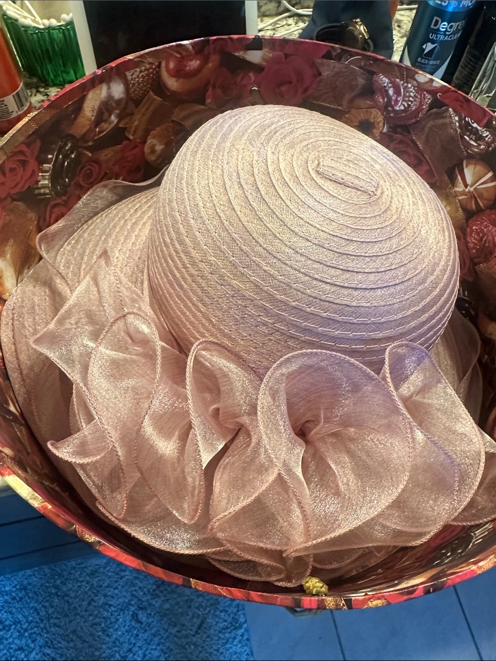 San Diego Hat Company Shimmery Pink Organza Ruffle Dress Hat